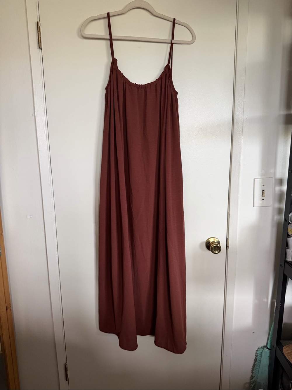 Flowy Spaghetti-Strap Maxi Dress in Rust